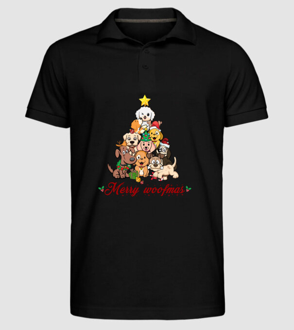 Merry woofmas model negru pe tricou