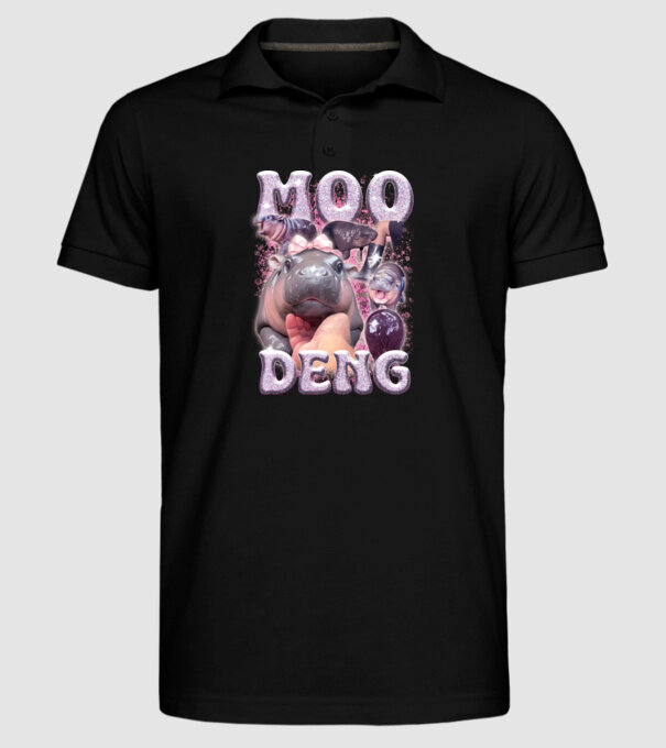 MOO DENG baby hippo model negru pe tricou