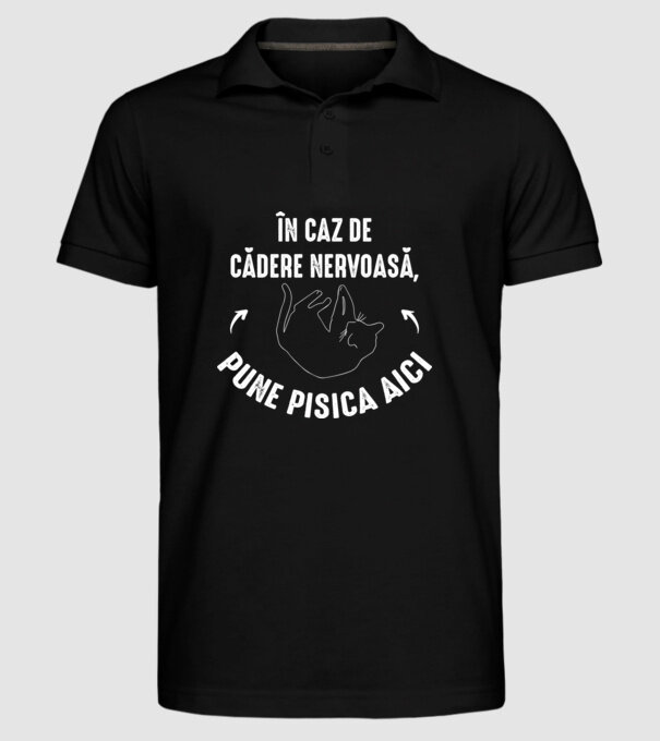 n caz de cădere nervoasă, pune pisica aici model negru pe tricou