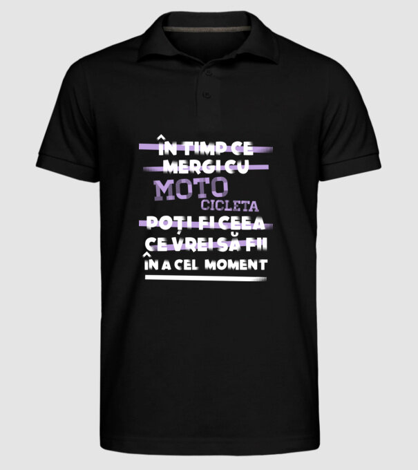 în timp ce mergi cu motocicleta poți fi ceea ce vrei să fii - în acel moment model negru pe tricou