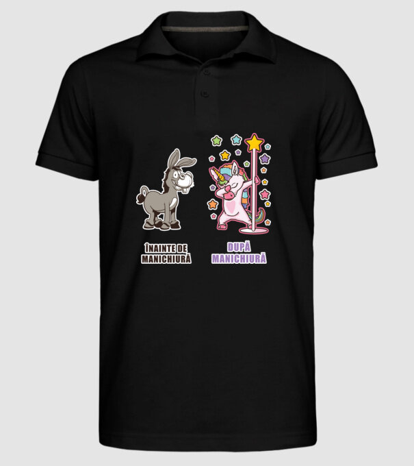 Înainte de manichiură - După manichiură model negru pe tricou