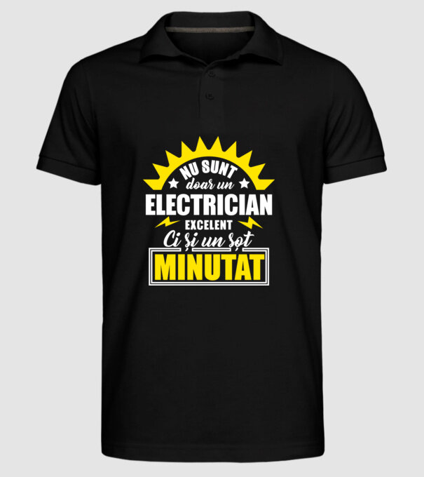Nu sunt doar un electrician excelent, ci și un soț minunat! model negru pe tricou