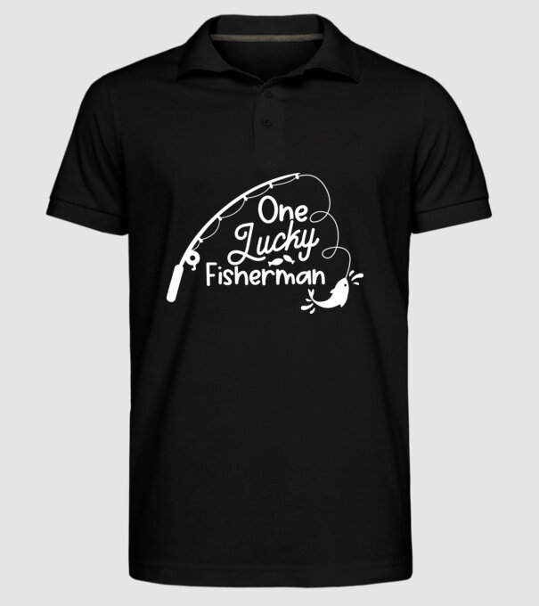 One lucky Fisherman model negru pe tricou