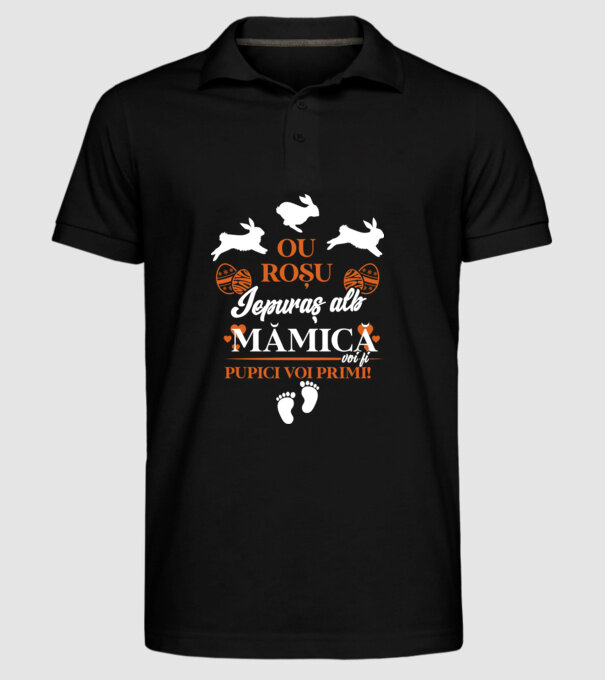 Ou roșu, iepuraș alb, mămică voi fi pupici voi primi! model negru pe tricou