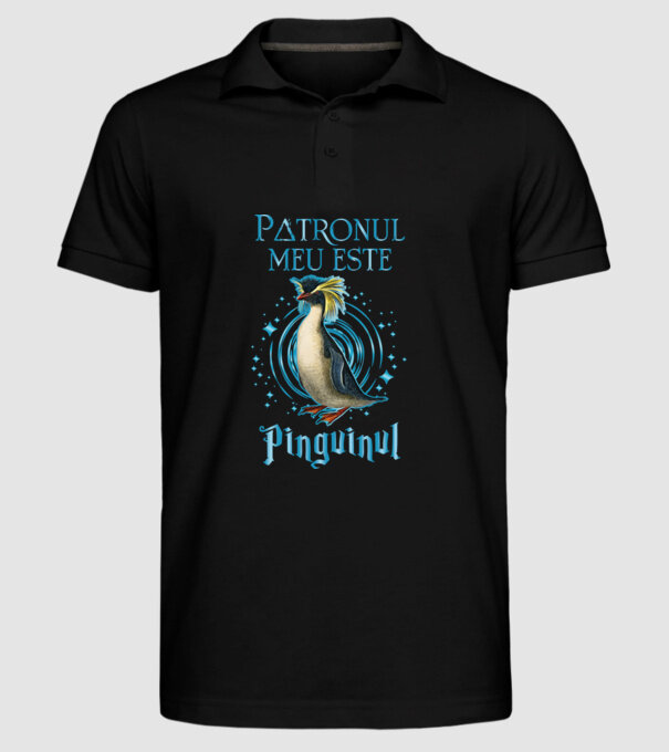 Patronul meu este PINGUINUL model negru pe tricou