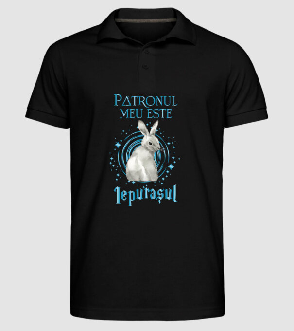 Patronul meu este IEPURAȘUL model negru pe tricou