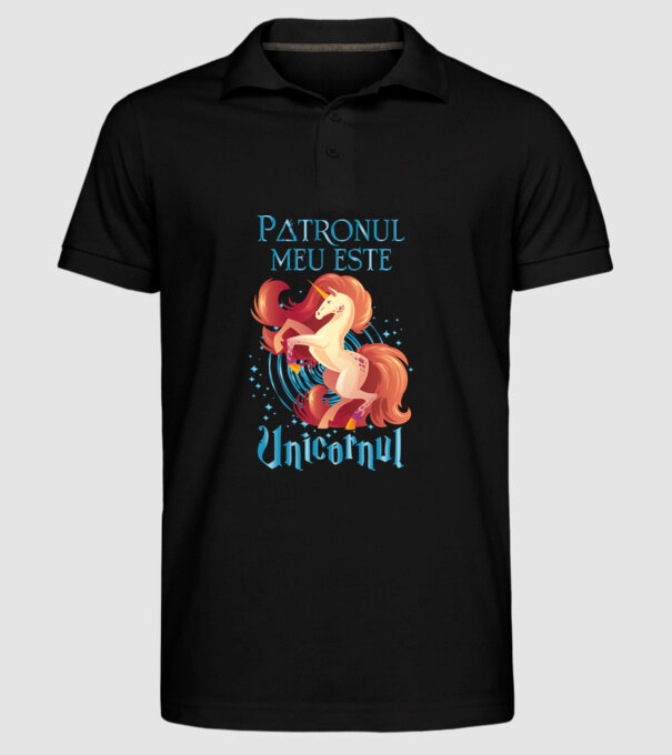 Patronul meu este UNICORNUL model negru pe tricou