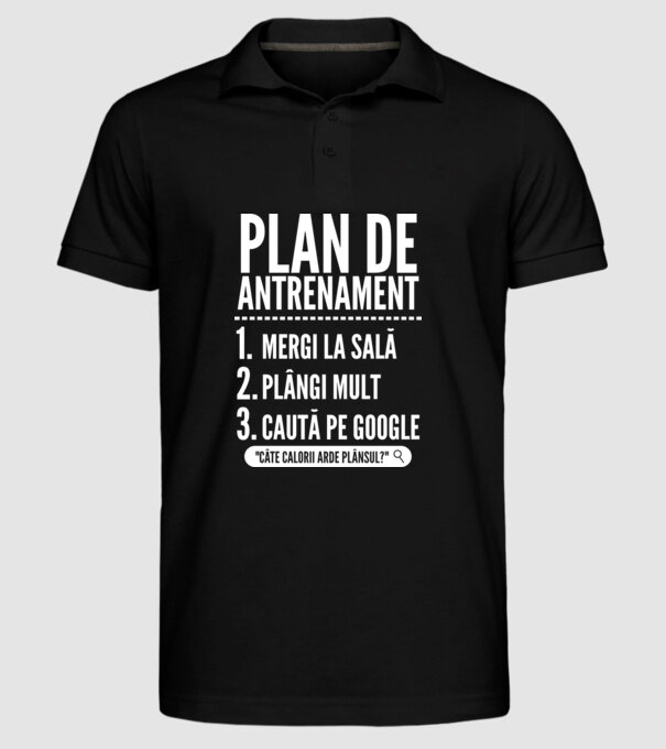 plan de antrenament mergi la sală, plângi mult, caută pe Google x model negru pe tricou