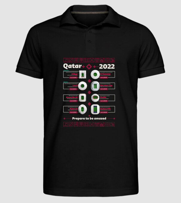 Qatar 2022 Stadiums model negru pe tricou