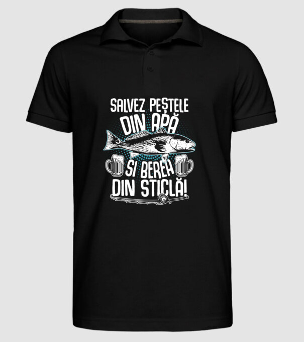 salvez peștele din apă și berea din sticlă model negru pe tricou