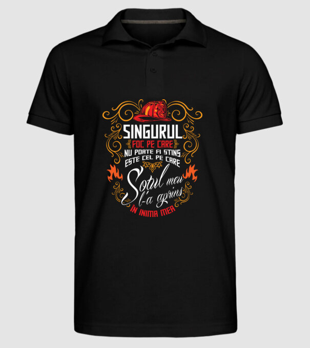 Pompier în inima mea model negru pe tricou