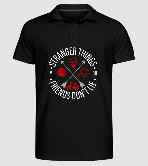 stranger things friends dont lie model negru pe tricou