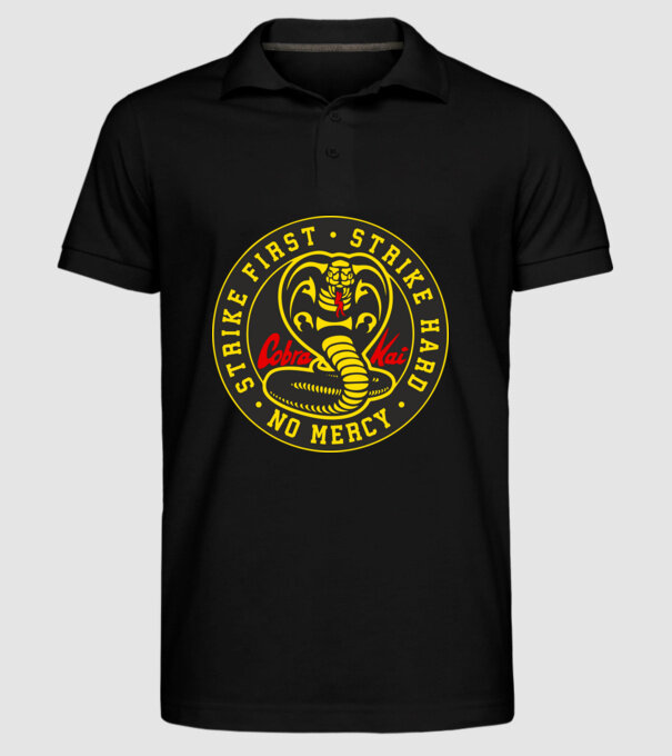 Strike first strike hard cobra kai model negru pe tricou