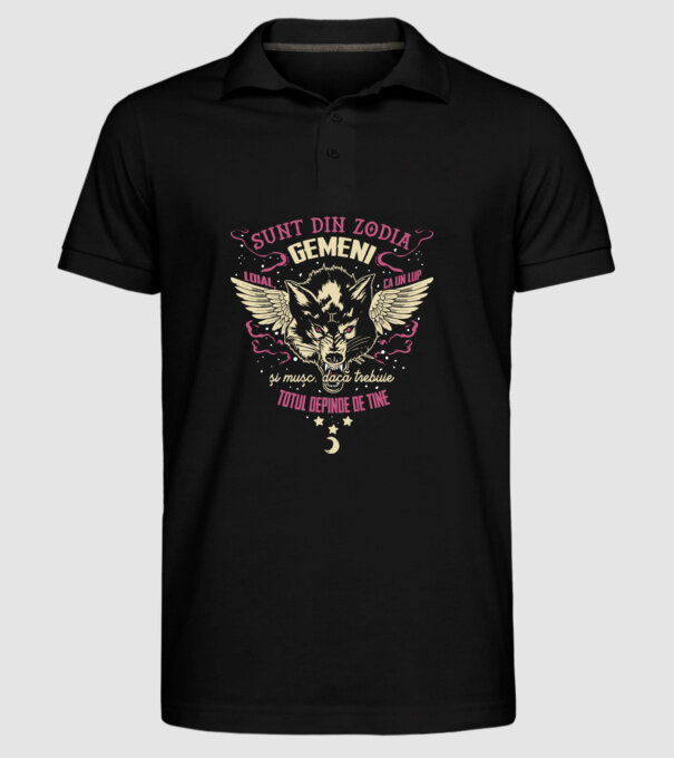 GEMENI model negru pe tricou