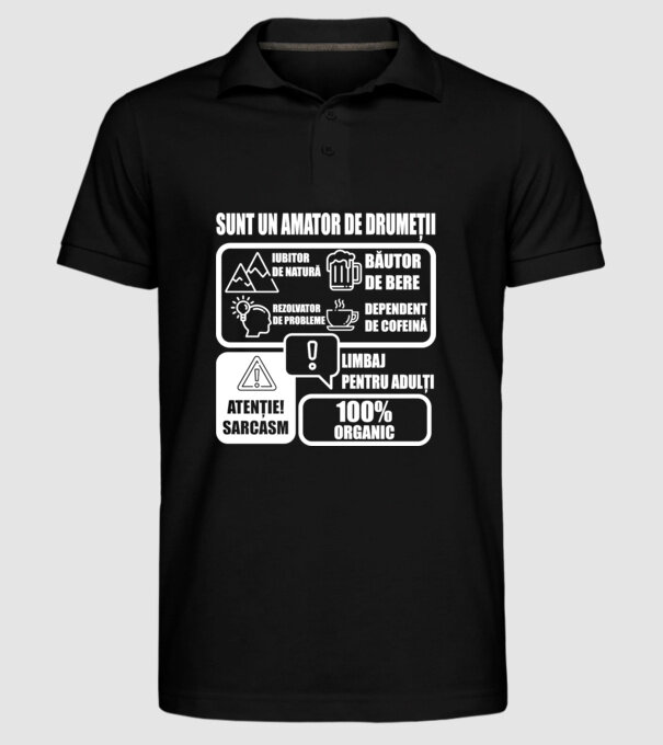 sunt un amator de drumeții - iubitor de natură - rezolvator de probleme - băutor de bere - dependent de cofeină - limbaj pentru model negru pe tricou
