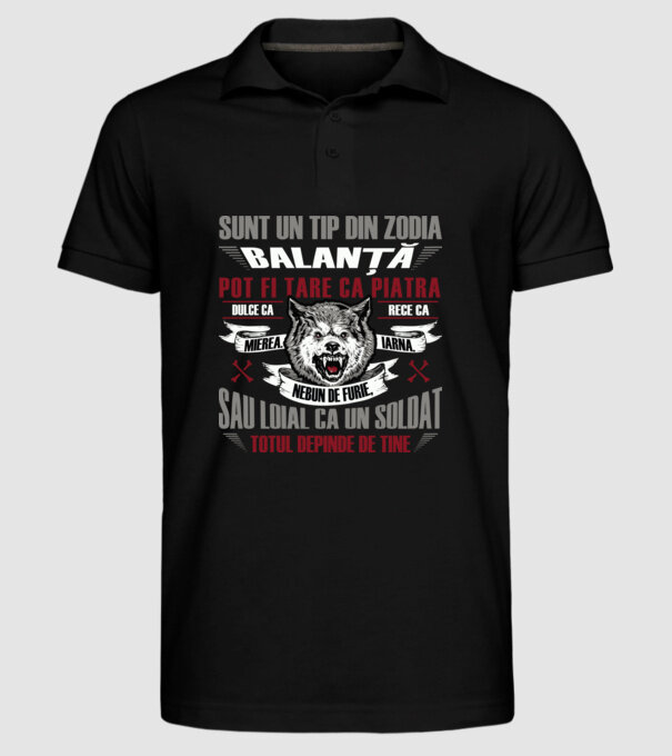 Sunt un tip din zodia Balanță model negru pe tricou