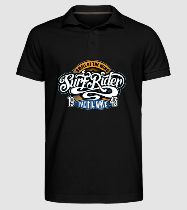 Surf Rider model negru pe tricou