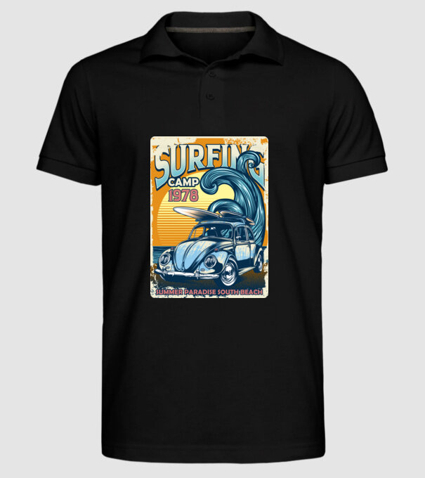 Surfer Camp model negru pe tricou