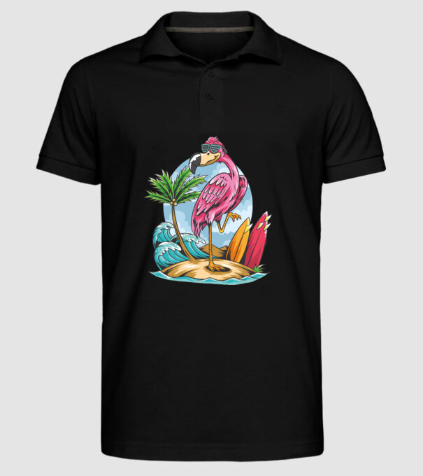 Surfer flamingo model negru pe tricou