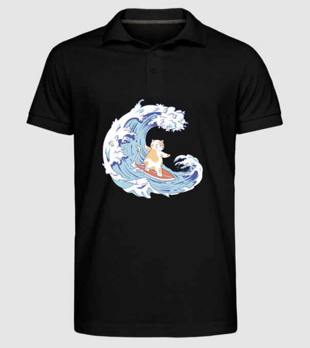 Surfer kitty model negru pe tricou