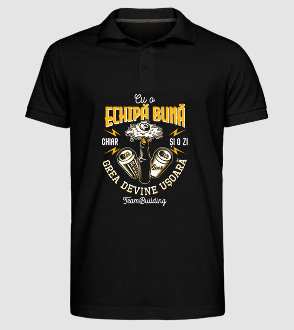 Cu o echipă bună, chiar și o zi grea devine ușoară - team building model negru pe tricou