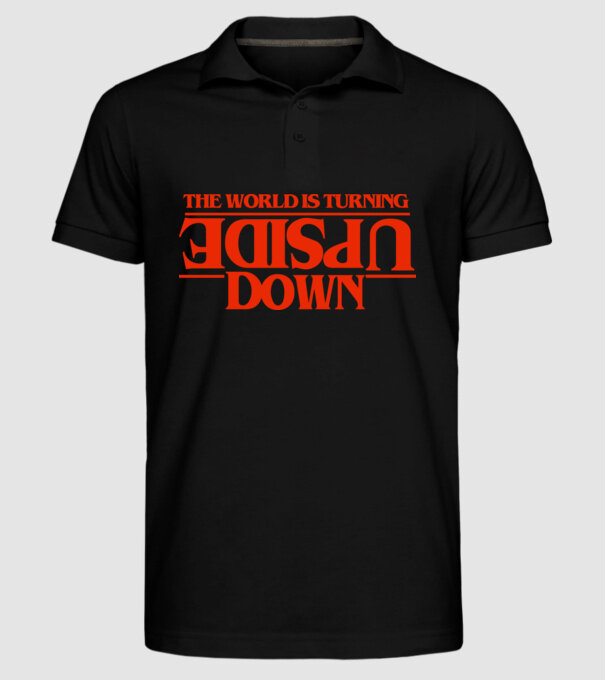 the world is turning upside down model negru pe tricou