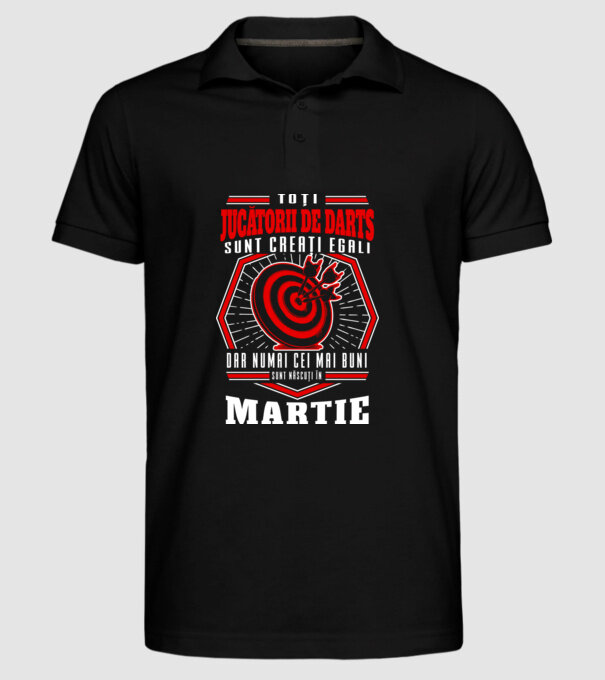 Toți jucătorii de darts sunt creați egali, dar numai cei mai buni sunt născuți în martie. model negru pe tricou
