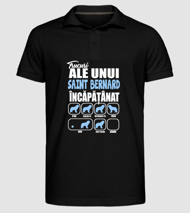 trucuri ale unui Saint Bernard încăpățânat stai, culcă-te, întoarce-te, vino, adu, bate palma, rămâi model negru pe tricou