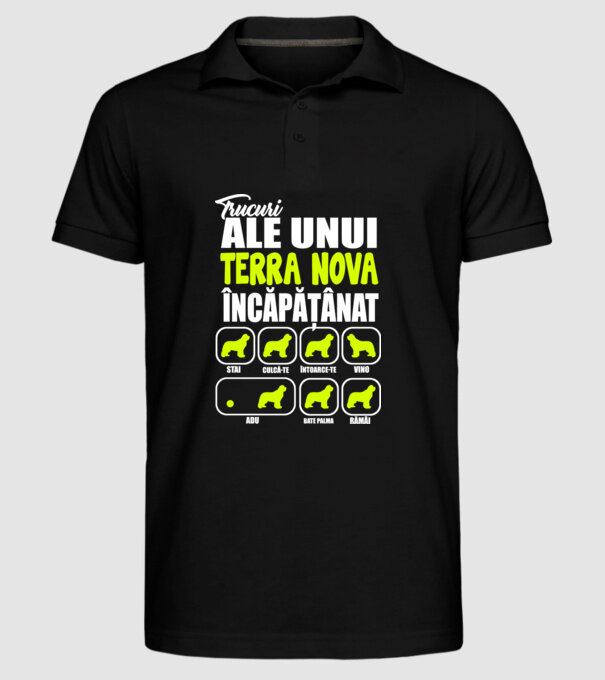 trucuri ale unui Terra Nova încăpățânat stai, culcă-te, întoarce-te, vino, adu, bate palma, rămâi model negru pe tricou