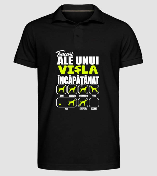 trucuri ale unui vișla încăpățânat stai, culcă-te, întoarce-te, vino, adu, bate palma, rămâi model negru pe tricou