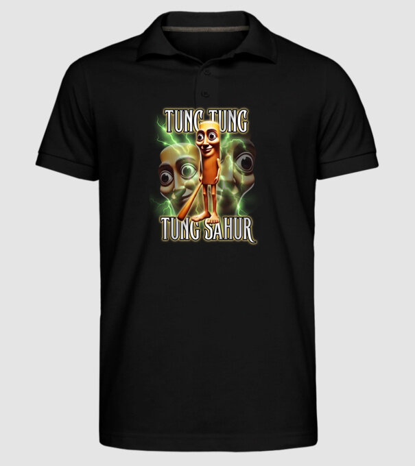 Tung Tung Tung Sahur model negru pe tricou