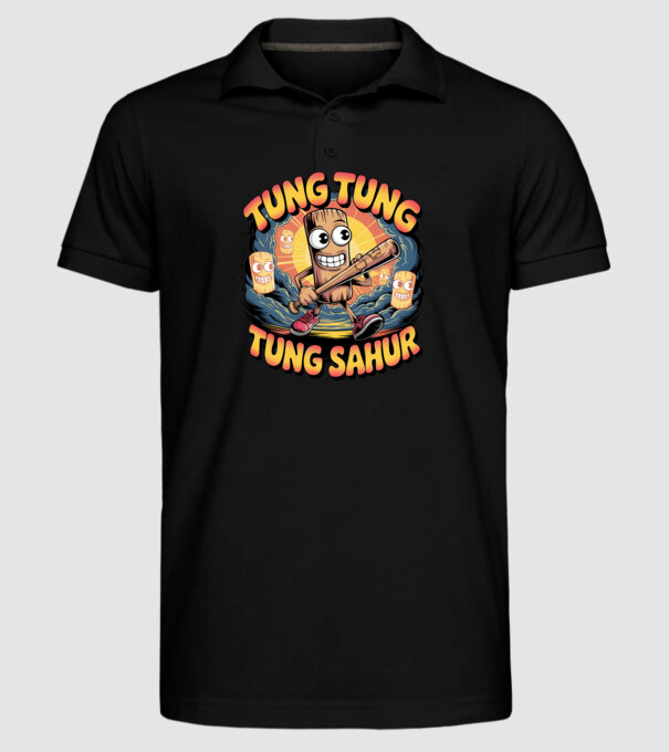 Tung Tung Tung Sahur Retro model negru pe tricou