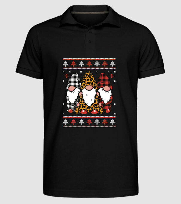 Ugly sweater gnomes model negru pe tricou