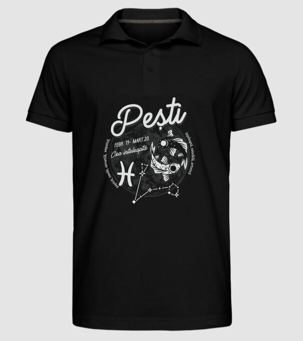 Zodiac femeie PEȘTI retro model negru pe tricou