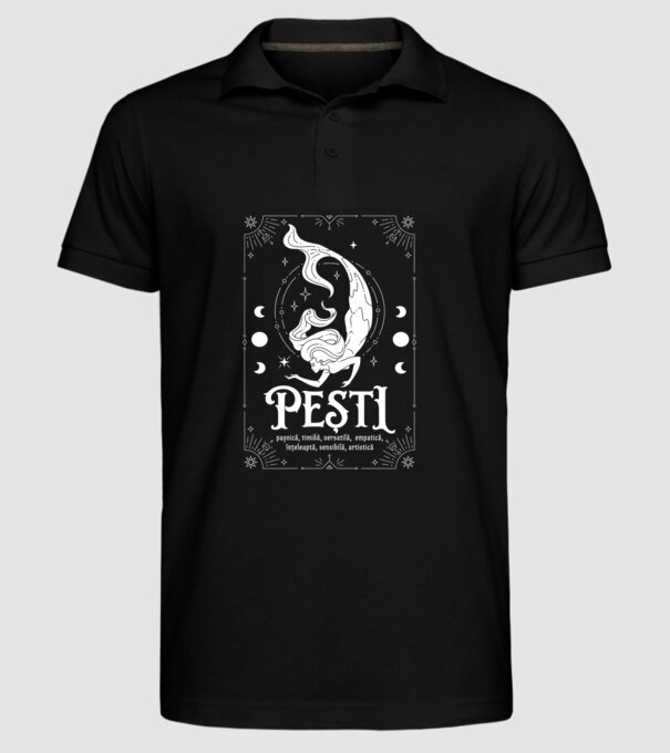 Zodiac femeie PEȘTI white model negru pe tricou