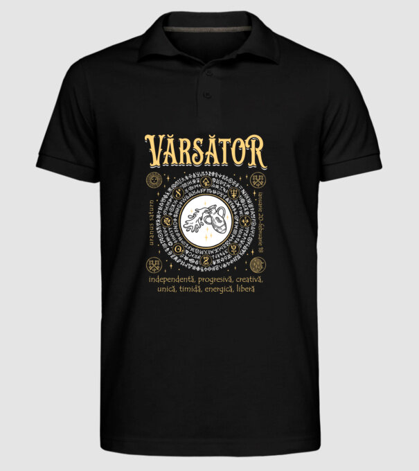 Zodiac femeie VĂRSĂTOR golden model negru pe tricou