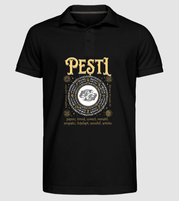 Zodiac bărbat PEȘTI golden model negru pe tricou