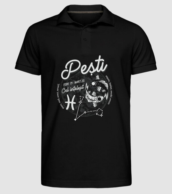 Zodiac bărbat PEȘTI retro model negru pe tricou