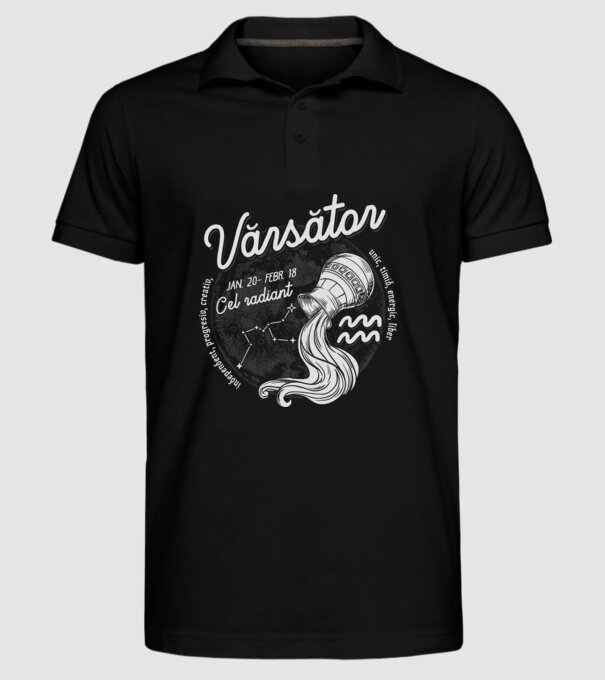 Zodiac bărbat VĂRSĂTOR retro model negru pe tricou