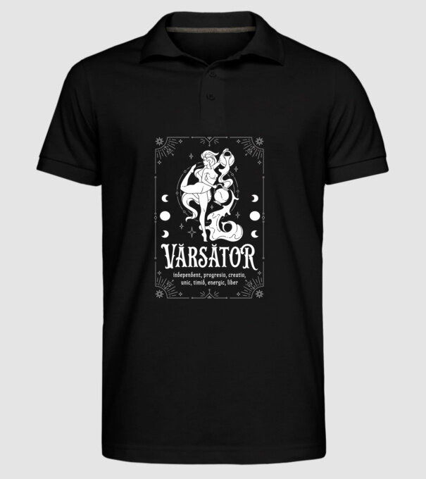 Zodiac bărbat VĂRSĂTOR white model negru pe tricou