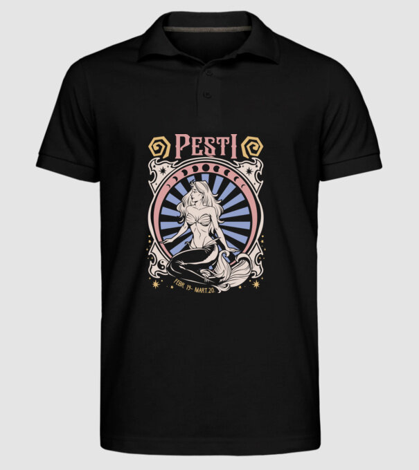 Zodiac Vintage PEȘTI model negru pe tricou