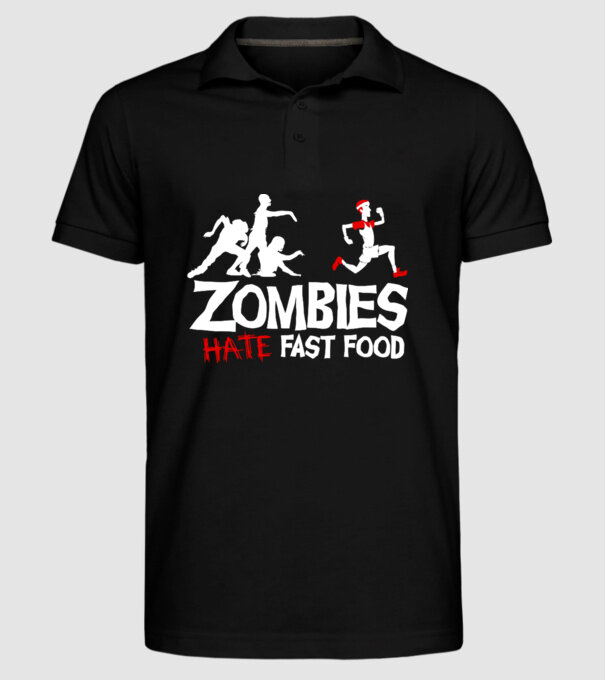 Zombies Hate Fast Food model negru pe tricou