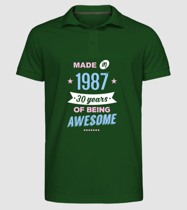 Made in - 1987 model verde închis pe tricou