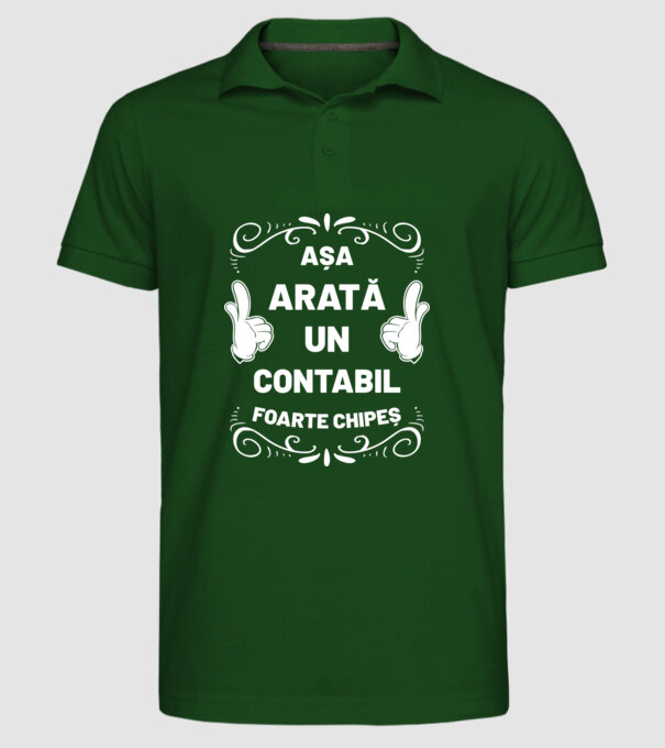 Așa arată un contabil foarte chipeș model verde închis pe tricou