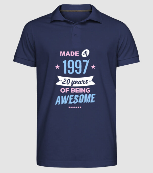 Made in - 1997 model albastru închis pe tricou