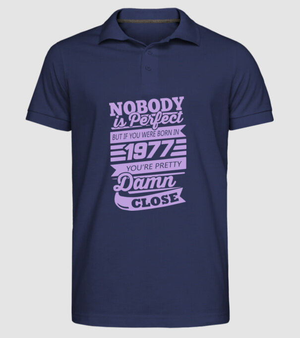 Nobody 1977 model albastru închis pe tricou