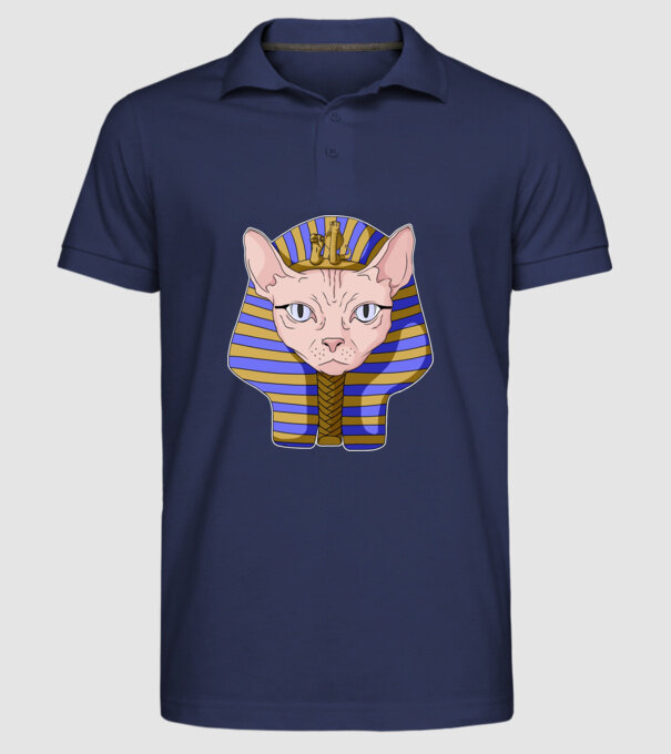 sphynx cat pharaoh model albastru închis pe tricou