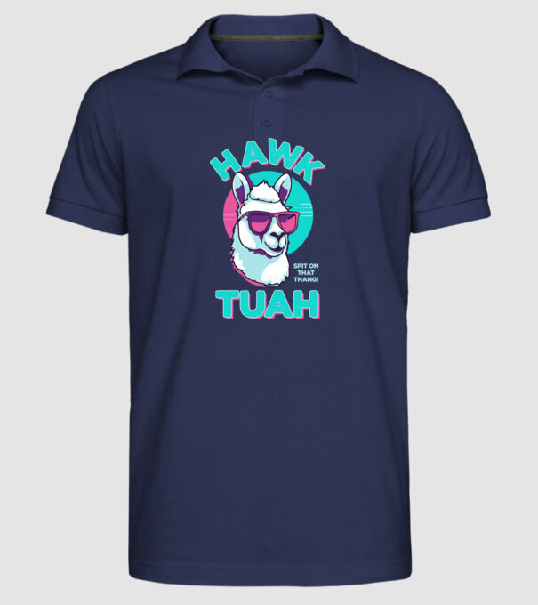 Hawk tuah llama retro sunglasses model albastru închis pe tricou
