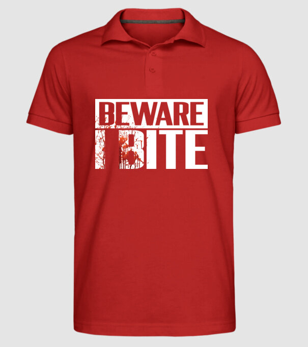 Beware i bite model roșu pe tricou
