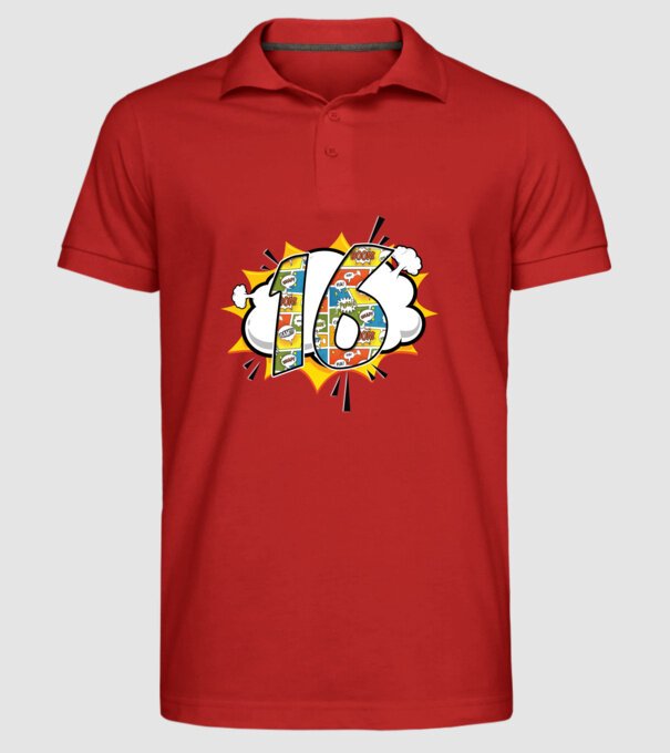 Birthday Comic Number 16 model roșu pe tricou